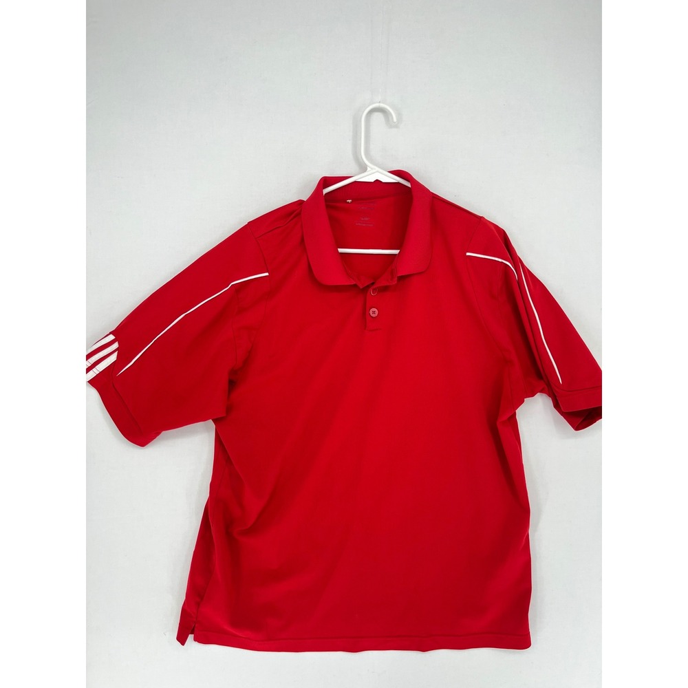 Adidas Climalite Polo Shirt Mens Large Red Short Sleeve Athletic Golf Top Piped